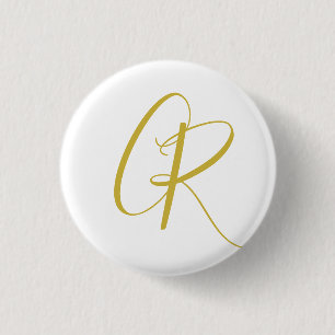 Calligraphy Gold Color Monogram Modern Minimalist  1 Inch Round Button