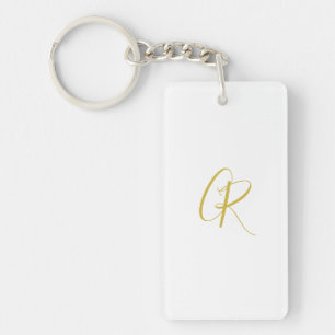Calligraphy Gold Color Monogram Modern Minimalist  Keychain