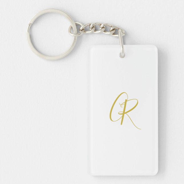 Calligraphy Gold Color Monogram Modern Minimalist  Keychain (Front)