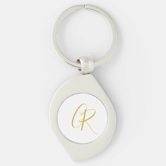Calligraphy Gold Color Monogram Modern Minimalist  Keychain (Front)