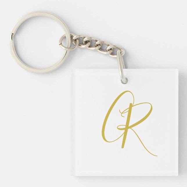 Calligraphy Gold Color Monogram Modern Minimalist  Keychain (Front)