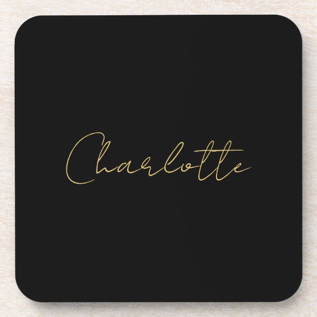 Calligraphy Gold Colour Black Custom Personal Edit Coaster (Front)