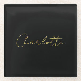 Calligraphy Gold Colour Black Custom Personal Edit Glass Coaster