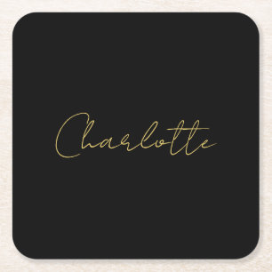 Calligraphy Gold Colour Black Custom Personal Edit Square Paper Coaster