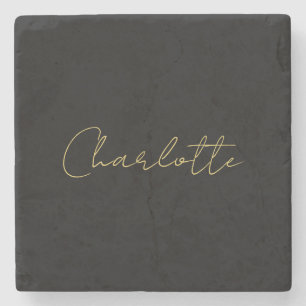 Calligraphy Gold Colour Black Custom Personal Edit Stone Coaster
