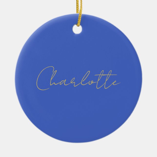 Calligraphy Gold Colour Deep Royal Custom Name Ceramic Ornament (Front)