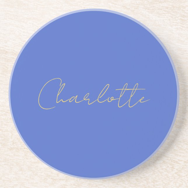 Calligraphy Gold Colour Deep Royal Custom Name Coaster (Front)