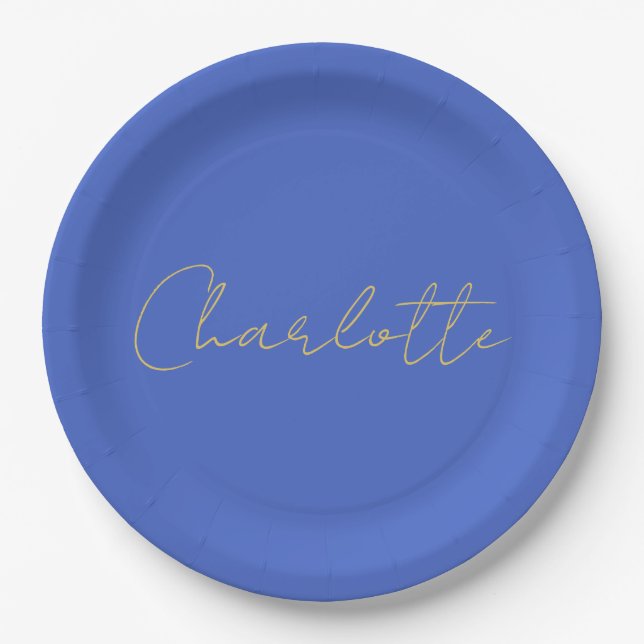 Calligraphy Gold Colour Deep Royal Custom Name Paper Plate (Front)