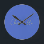 Calligraphy Gold Colour Deep Royal Custom Name Round Clock<br><div class="desc">If you are looking for a simple,  legible and minimalist design,  this is for you.</div>