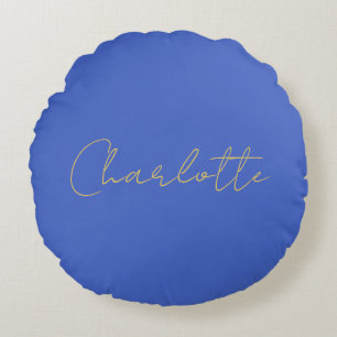 Calligraphy Gold Colour Deep Royal Custom Name Round Pillow
