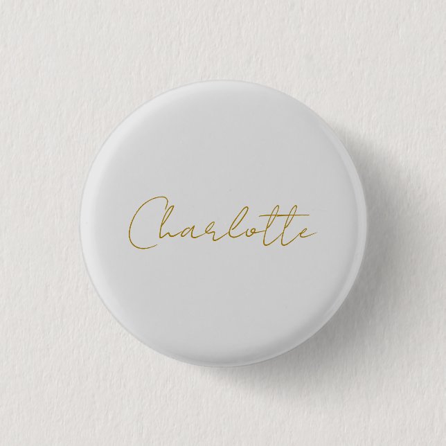 Calligraphy Gold Colour Grey Custom Personal Edit 1 Inch Round Button (Front)