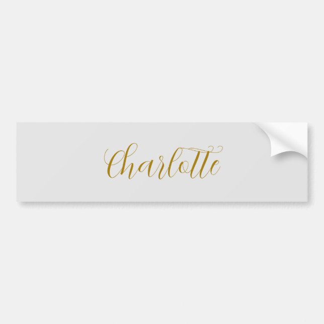 Calligraphy Gold Colour Grey Custom Personal Edit Bumper Sticker (Front)