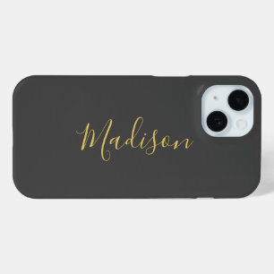 Calligraphy Gold Colour Grey Custom Personal Edit iPhone 15 Case