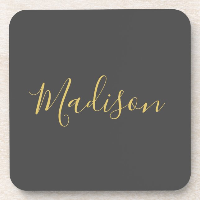 Calligraphy Gold Colour Grey Custom Personal Edit Coaster (Front)