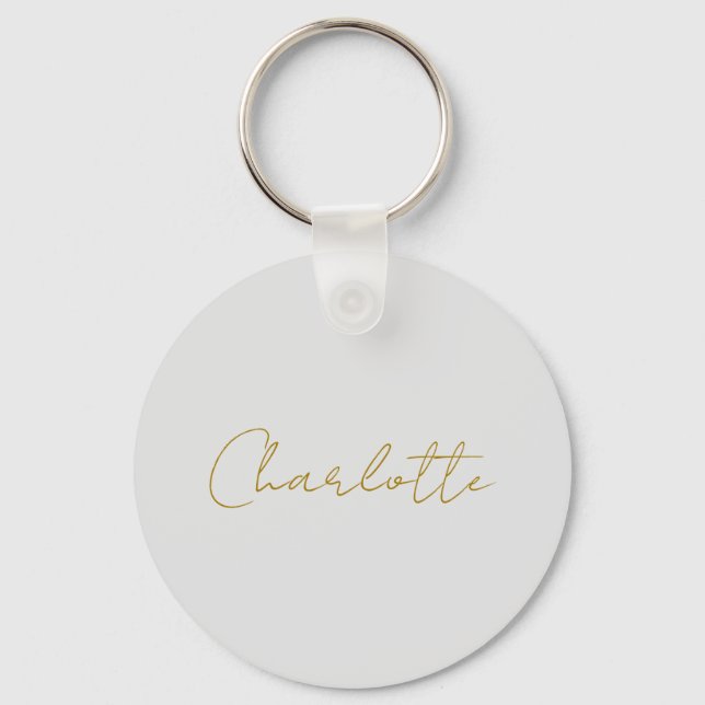 Calligraphy Gold Colour Grey Custom Personal Edit Keychain (Front)