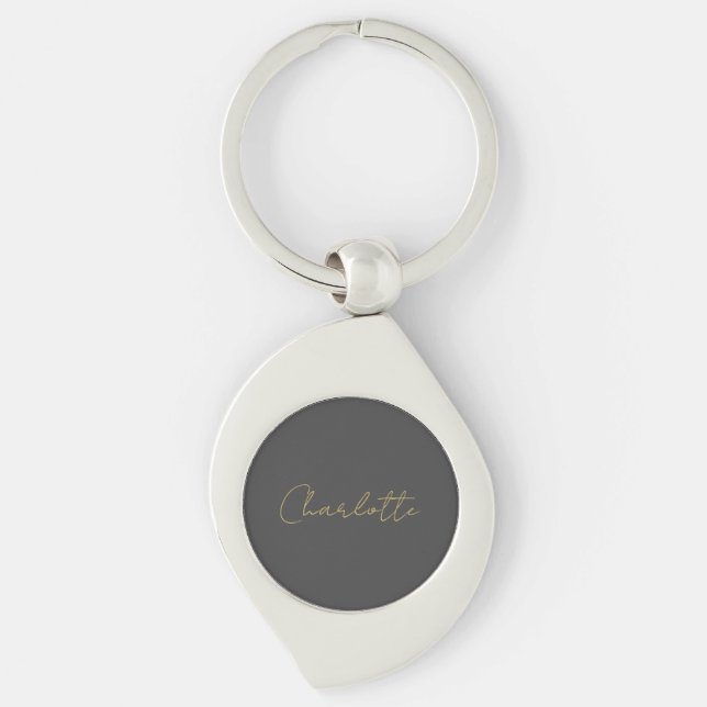 Calligraphy Gold Colour Grey Custom Personal Edit Keychain (Front)