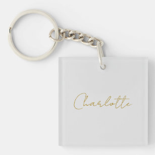 Calligraphy Gold Colour Grey Custom Personal Edit Keychain