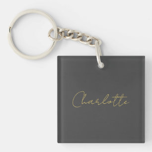 Calligraphy Gold Colour Grey Custom Personal Edit Keychain