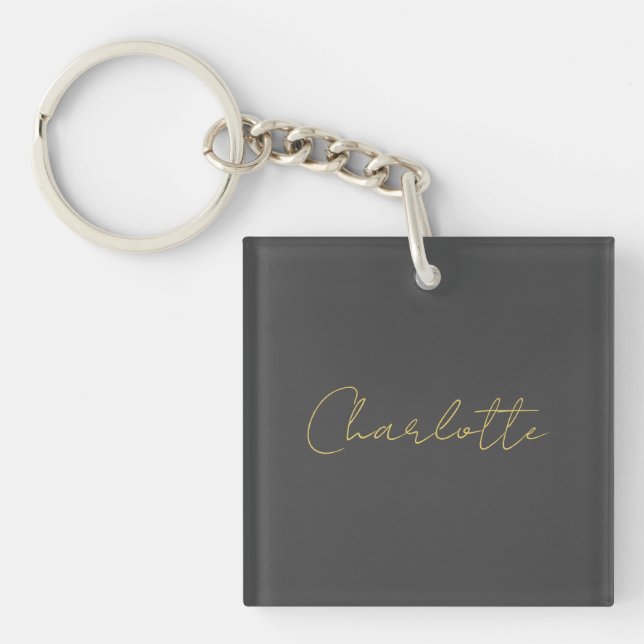 Calligraphy Gold Colour Grey Custom Personal Edit Keychain (Front)