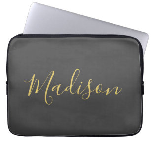 Calligraphy Gold Colour Grey Custom Personal Edit Laptop Sleeve