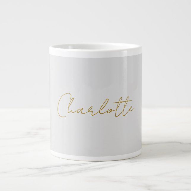 Calligraphy Gold Colour Grey Custom Personal Edit Large Coffee Mug (Front)