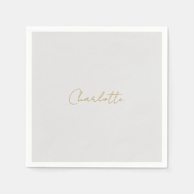Calligraphy Gold Colour Grey Custom Personal Edit Napkin (Front)
