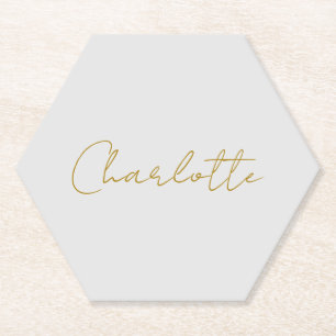 Calligraphy Gold Colour Grey Custom Personal Edit Paper Coaster