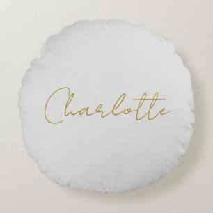 Calligraphy Gold Colour Grey Custom Personal Edit Round Pillow