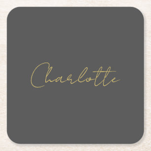 Calligraphy Gold Colour Grey Custom Personal Edit Square Paper Coaster