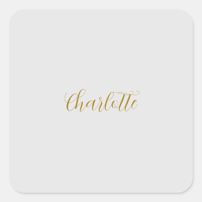 Calligraphy Gold Colour Grey Custom Personal Edit Square Sticker (Front)