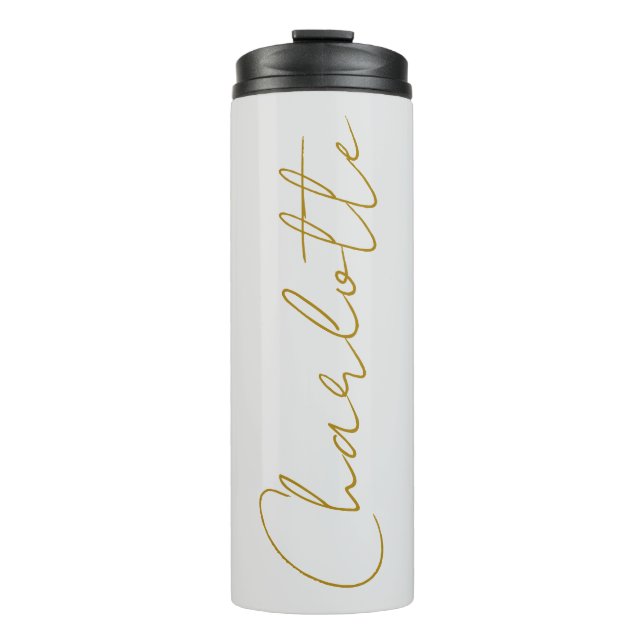 Calligraphy Gold Colour Grey Custom Personal Edit Thermal Tumbler (Front)