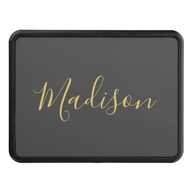 Calligraphy Gold Colour Grey Custom Personal Edit Trailer Hitch Cover (Front)