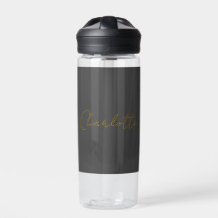 Calligraphy Gold Colour Grey Custom Personal Edit Water Bottle