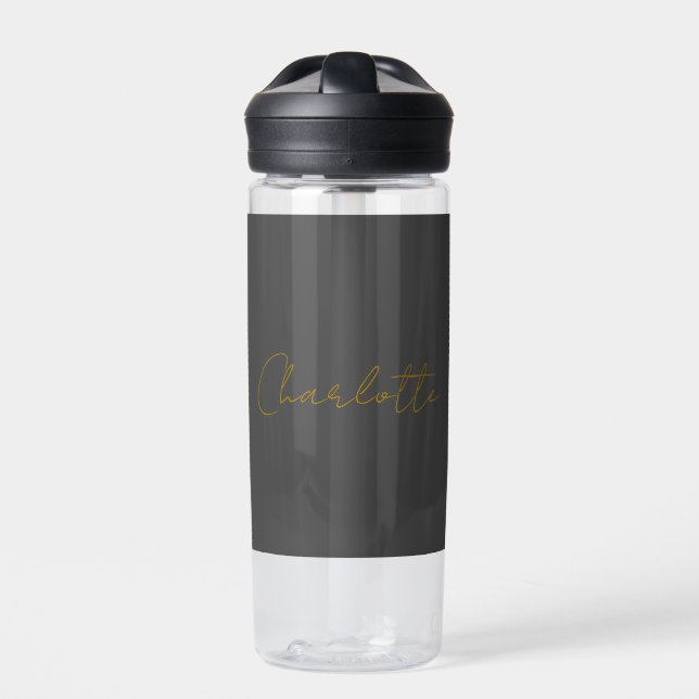 Calligraphy Gold Colour Grey Custom Personal Edit Water Bottle (Front)