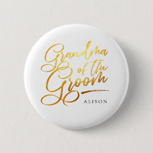 Calligraphy Gold Grandma of the Groom elegant 2 Inch Round Button