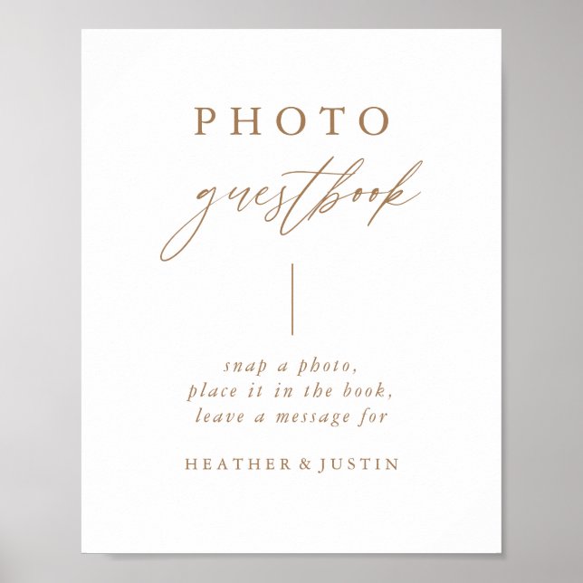Calligraphy Gold Wedding Photo Guestbook Sign  (Front)