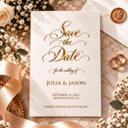 Calligraphy Golden Wedding Save the Date Card
