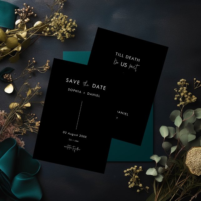 Calligraphy Gothic Wedding Black Save The date Invitation (Creator Uploaded)