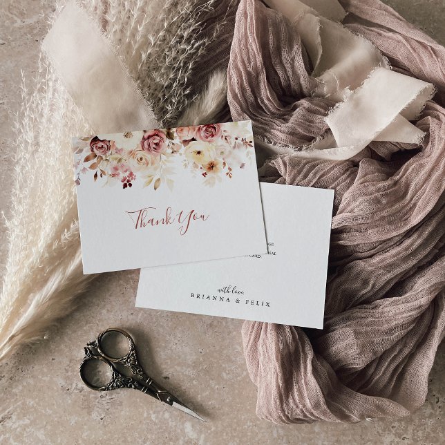 Calligraphy Graceful Floral Flat Wedding Thank You Card (Creator Uploaded)