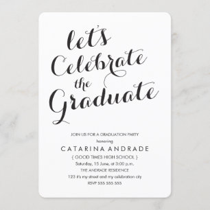 Calligraphy Graduation Party Photo Black White Invitation