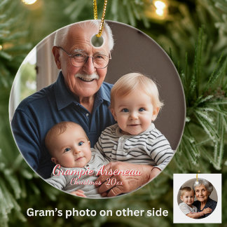 Calligraphy Grandparents Photo White Personalize Ceramic Ornament
