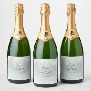 Calligraphy Green and White Wedding Sparkling Wine Label