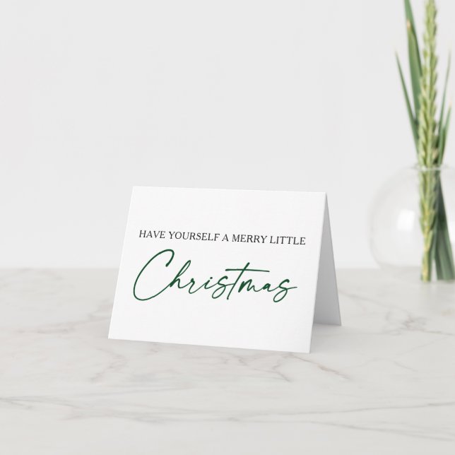 Calligraphy Green Ink Pen Christmas Minimalist Holiday Card (Front)