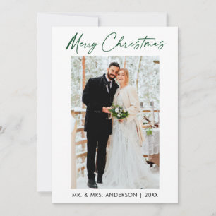 Calligraphy Green Ink Script Wedding Photo Holiday Card