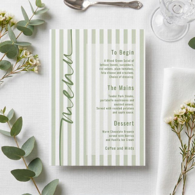 Calligraphy Green Stripes Wedding Menu Poster (Creator Uploaded)