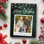 Calligraphy Green Wood Lights Instant Camera Photo Postcard<br><div class="desc">Modern Fun Calligraphy Script,  Instant Camera Style Photo Merry Christmas Postcard - Rustic Country Green Wood with String Lights</div>