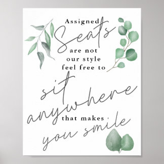 Calligraphy Greenery Sit Anywhere Wedding Sign