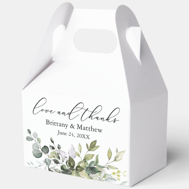 Calligraphy Greenery Wedding Love Thanks Gable Favor Box (Front)