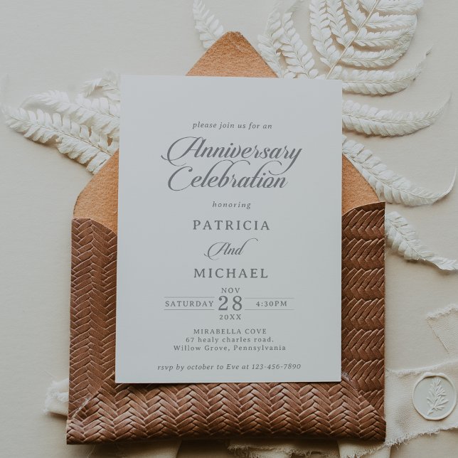Calligraphy Grey Wedding Anniversary Celebration Invitation (Creator Uploaded)