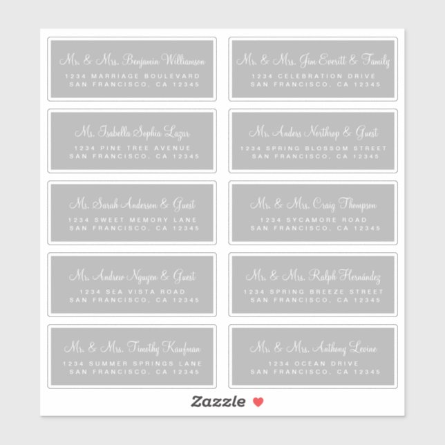 Calligraphy Grey Wedding Guest Address Labels (Sheet)